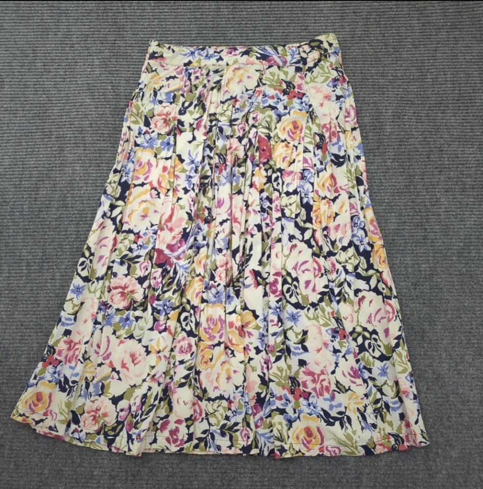 Vintage 1990's Womens, Rachel Green, Floral Pleated W/ Pockets Midi Skirt